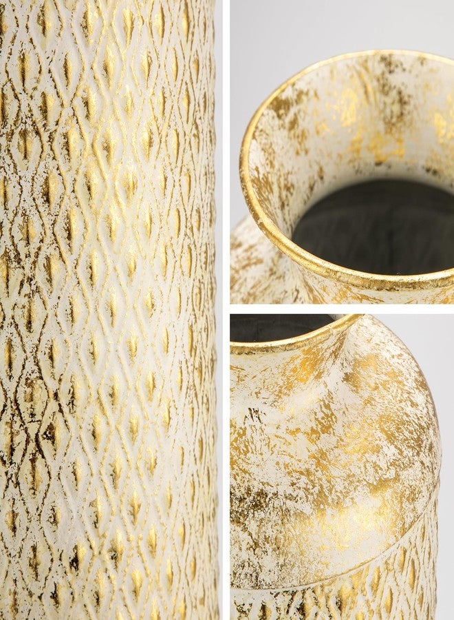 Arborus Flower Vase Rustic Metal Vase, 14" Gold Vintage Pattern Vase for Farmhouse Home Décor Artificial Flowers and Centerpieces - Image 4